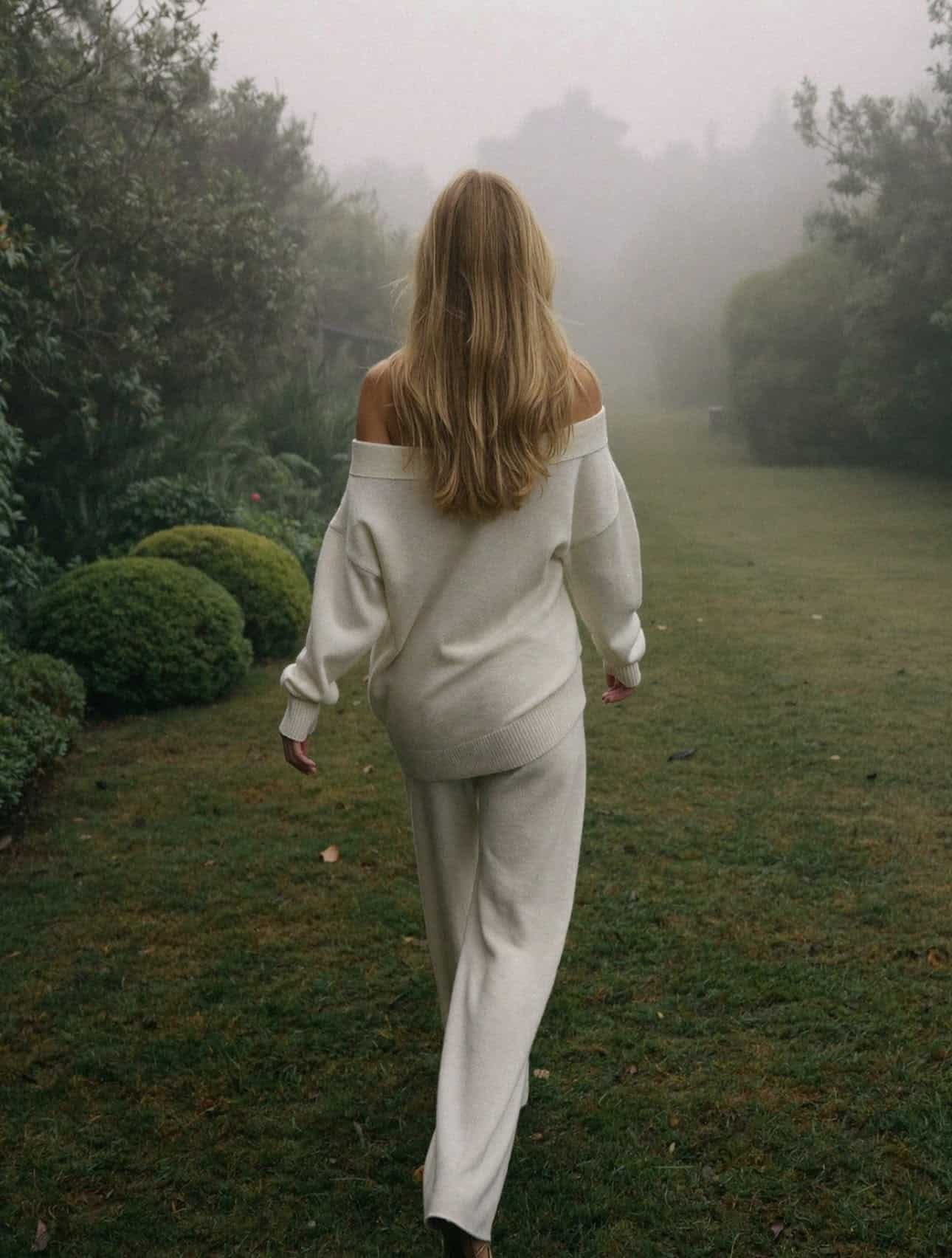 A photo of Victoria Van Der Berg walking on the lawn at Alderton Manor in the early morning during Royal Ascot week.