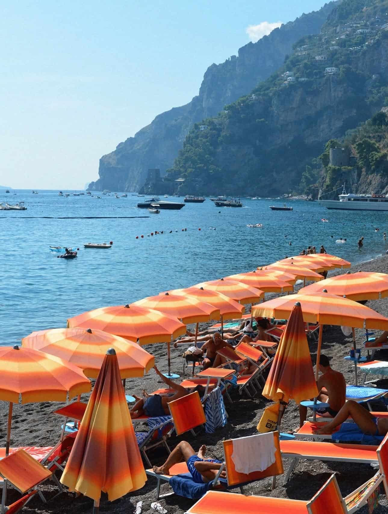 Spiaggia Grande beach umbrellas, Positano, Amalfi Coast.