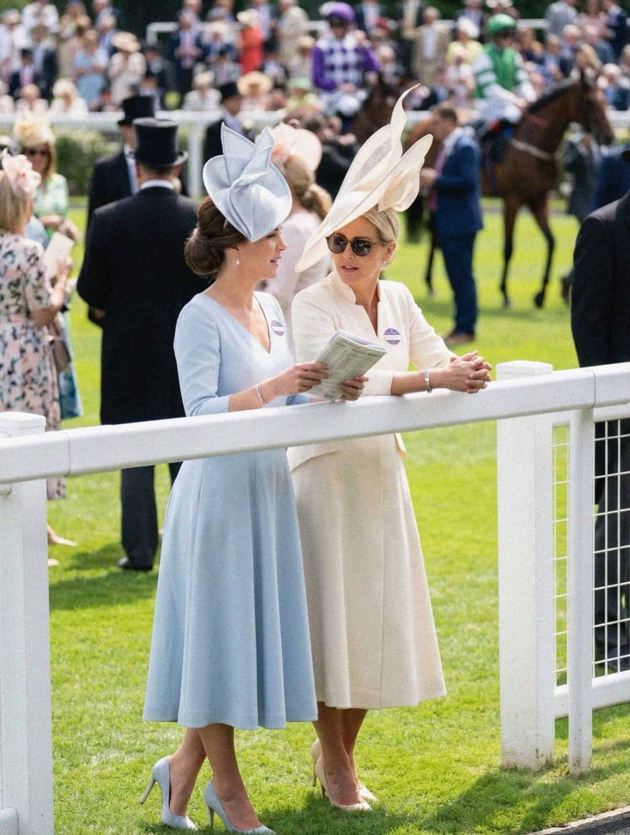 Victoria Van Der Berg with another elegantly dressed guest at Royal Ascot, Berkshire