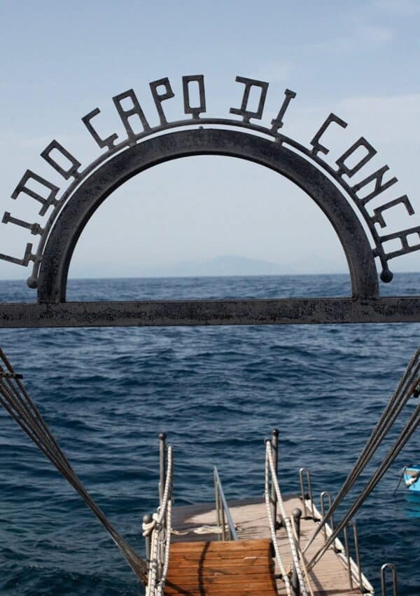 The entrance sign for Lido Capo di Conca on the Amalfi Coast, Italy