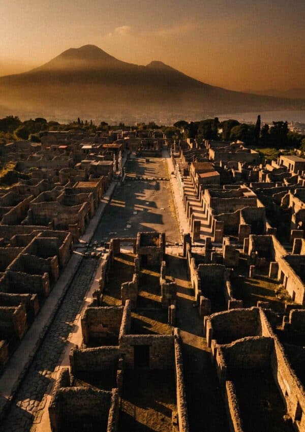 Sunset at the ruins of ancient Pompeii, Italy.