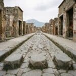 The stone streets and ruins of Pompeii.