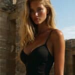 Victoria Van Der Berg at golden hour in front of an ancient stone ruin at Pompeii, Italy
