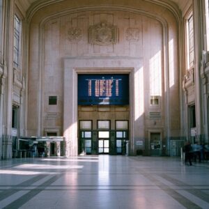 Interior of Naples Centrale train station with grand marble hall