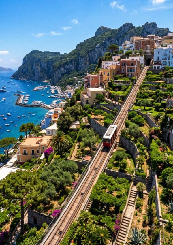 The funicular climbing the hillside from Marina Grande to Capri town