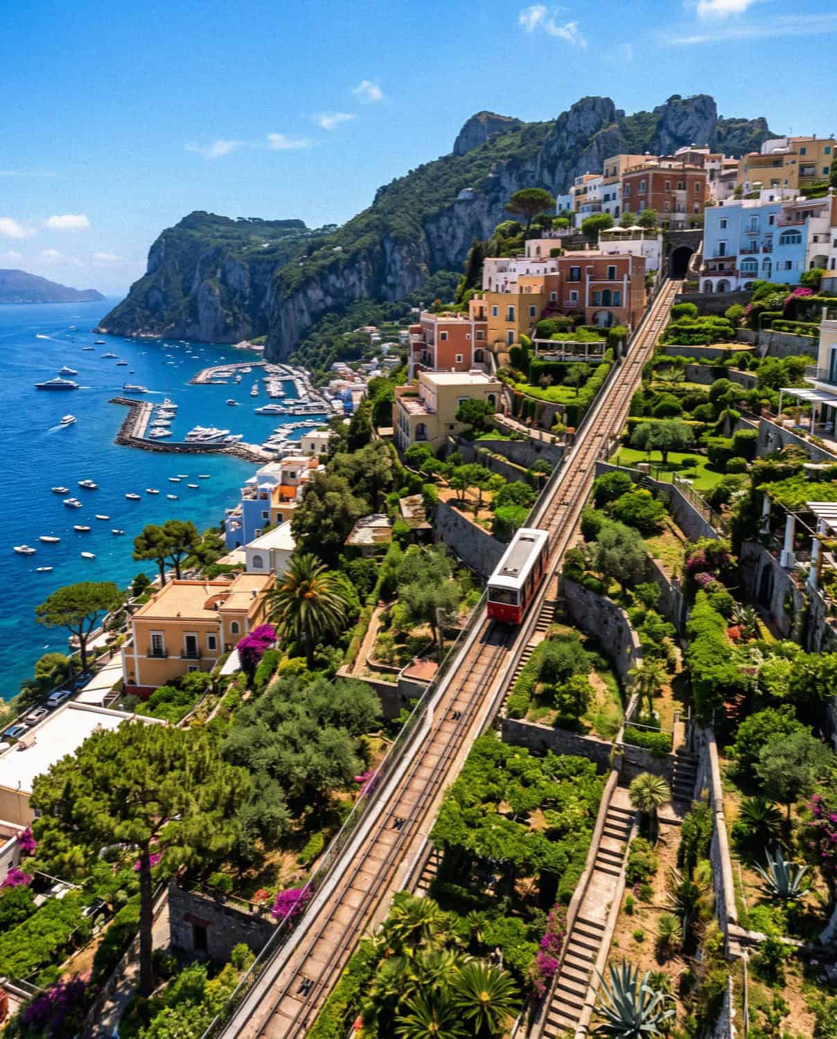The funicular climbing the hillside from Marina Grande to Capri town