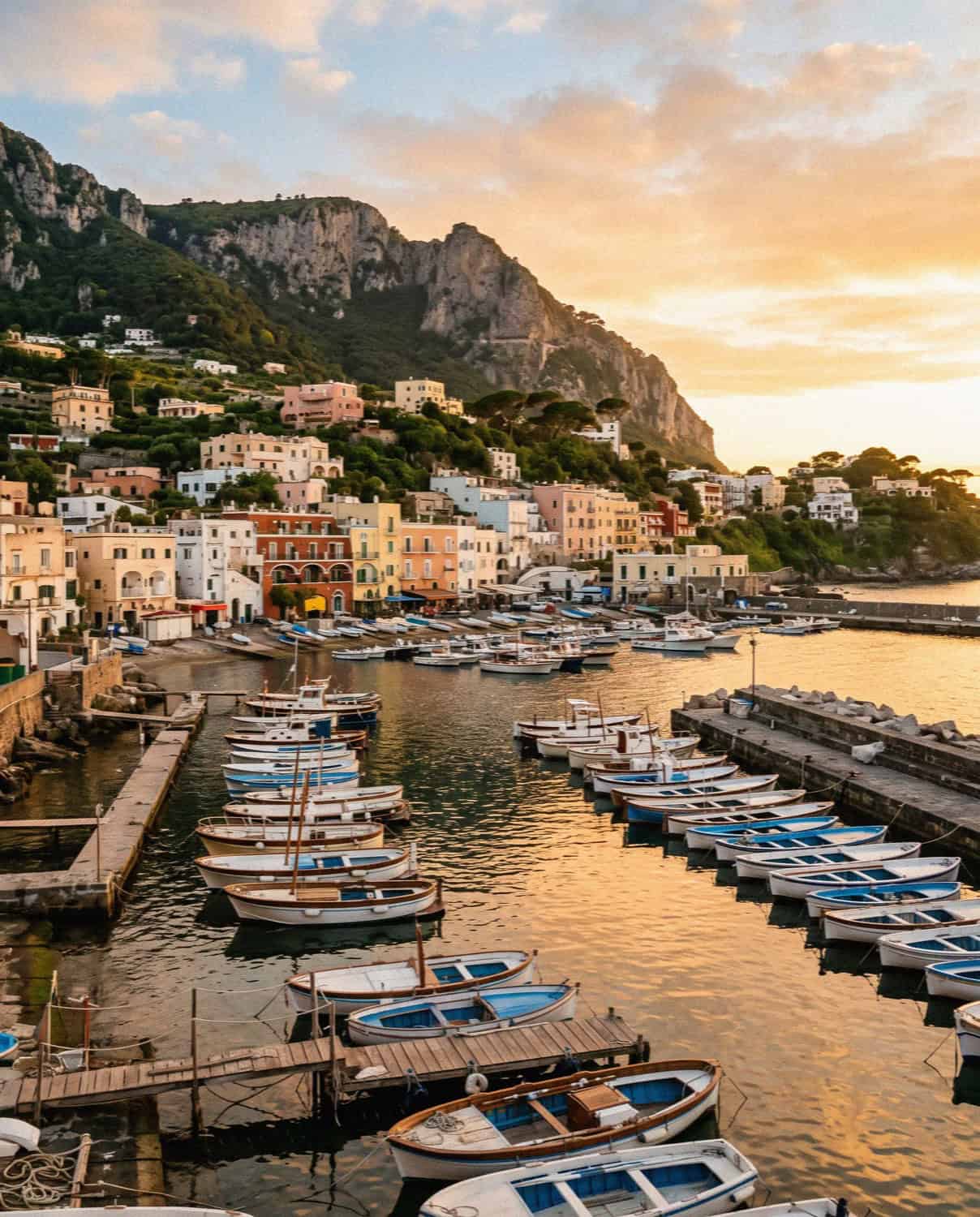 Marina Grande harbour in Capri at golden hour