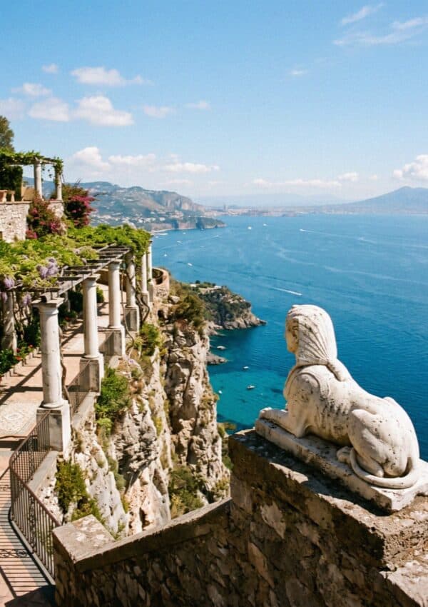 The sphinx at Villa San Michele looking over the Bay of Naples in Anacapri