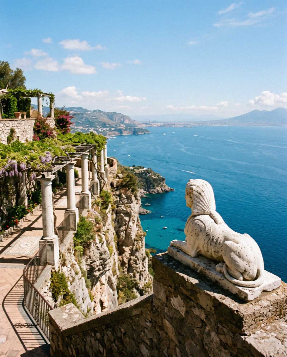 The sphinx at Villa San Michele looking over the Bay of Naples in Anacapri