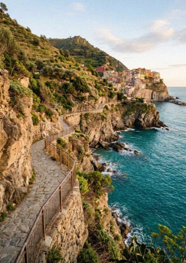 The Sentiero Azzurro blue trail coastal footpath along the terraced cliffs of Cinque Terre