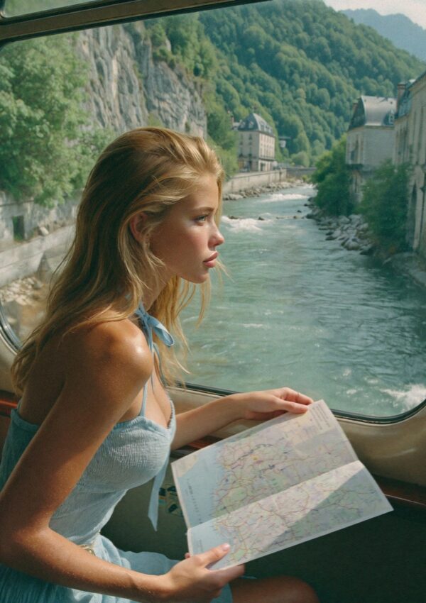 Victoria Van Der Berg on the coastal train to Cinque Terre