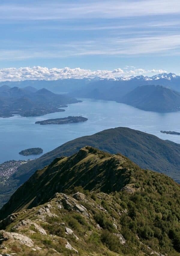 The panorama from Mottarone over Lake Maggiore, its islands and the surrounding peaks