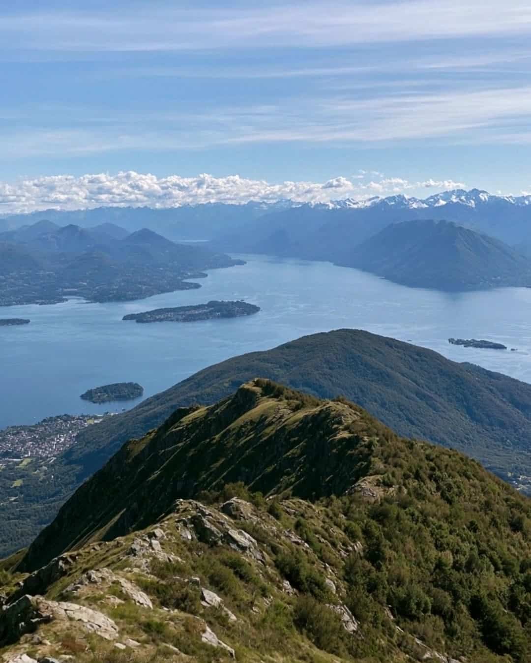 The panorama from Mottarone over Lake Maggiore, its islands and the surrounding peaks
