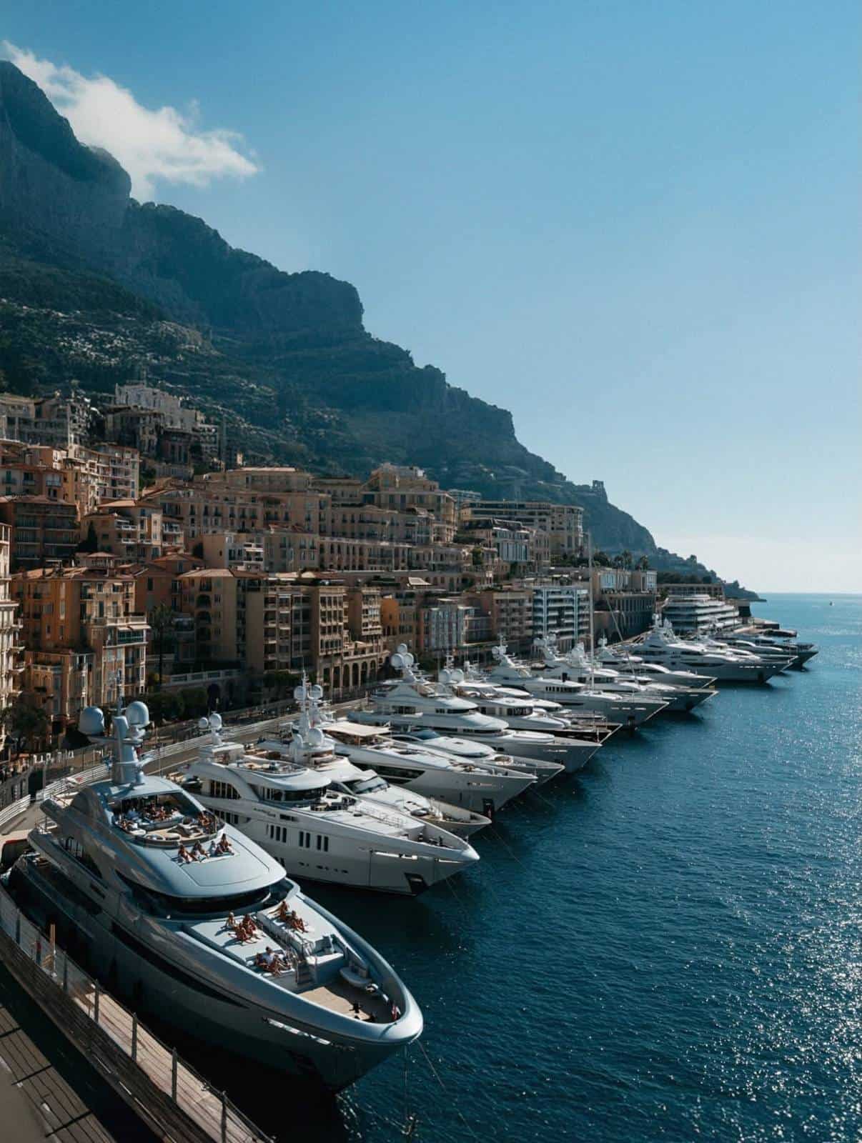 The Monte-Carlo skyline above the moored yachts