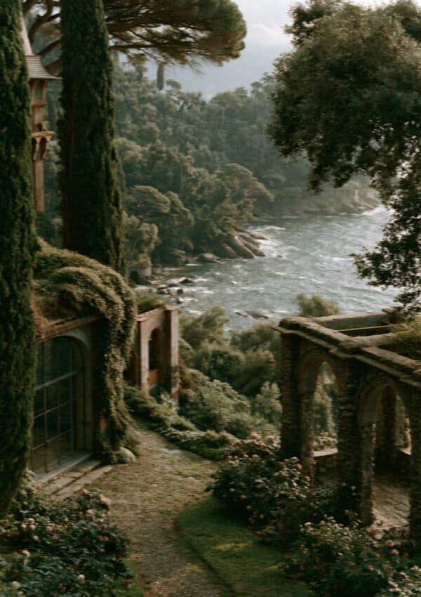 A green garden pergola path on the Portofino headland