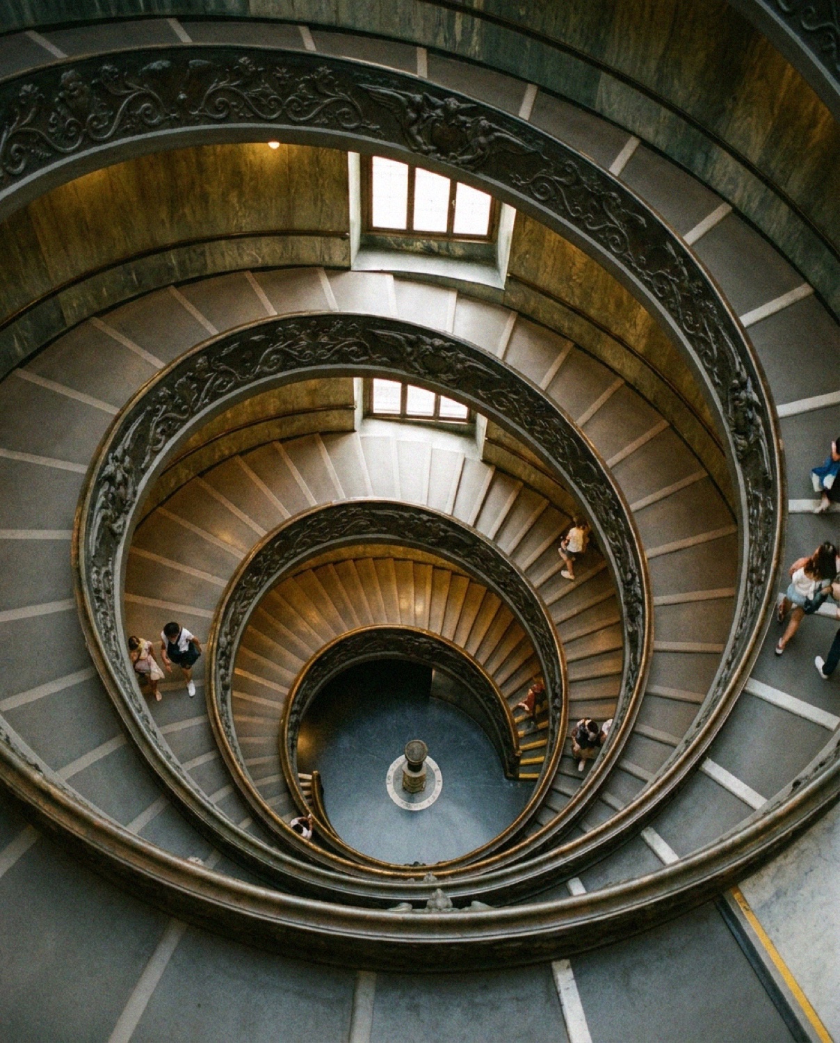 The Bramante double helix spiral staircase in the Vatican Museums in Rome seen from above