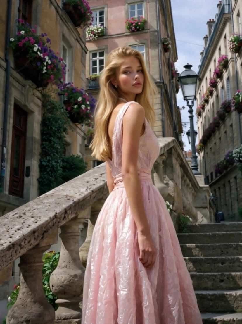 Victoria Van Der Berg on a stone staircase in Varenna, Lake Como
