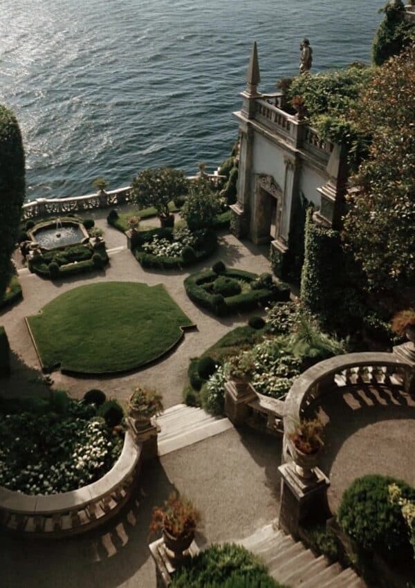 Formal villa gardens above Lake Como