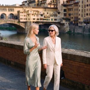 Victoria Vanderberg and her aunt walking by the Arno near the Ponte Vecchio in Florence