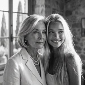 Black and white portrait of Victoria Vanderberg and her aunt in a Florence villa