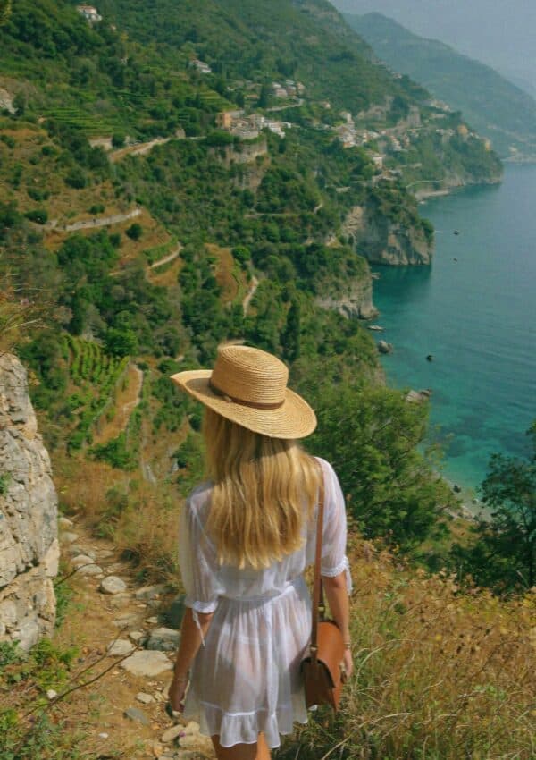 Victoria Van Der Berg looking over the Cinque Terre coast from the trail