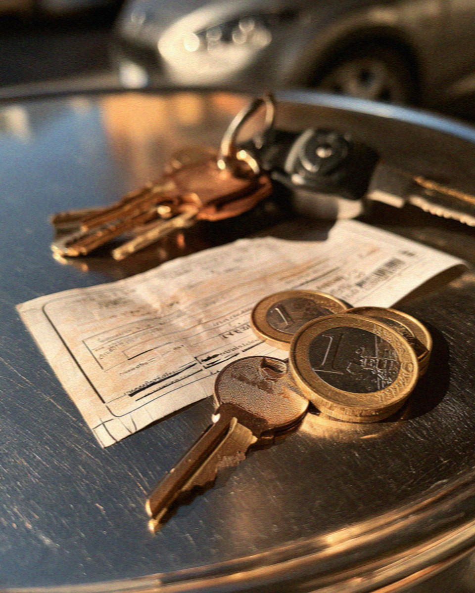 A ferry ticket and coins on a table at a Sicilian port for the Aeolian Islands