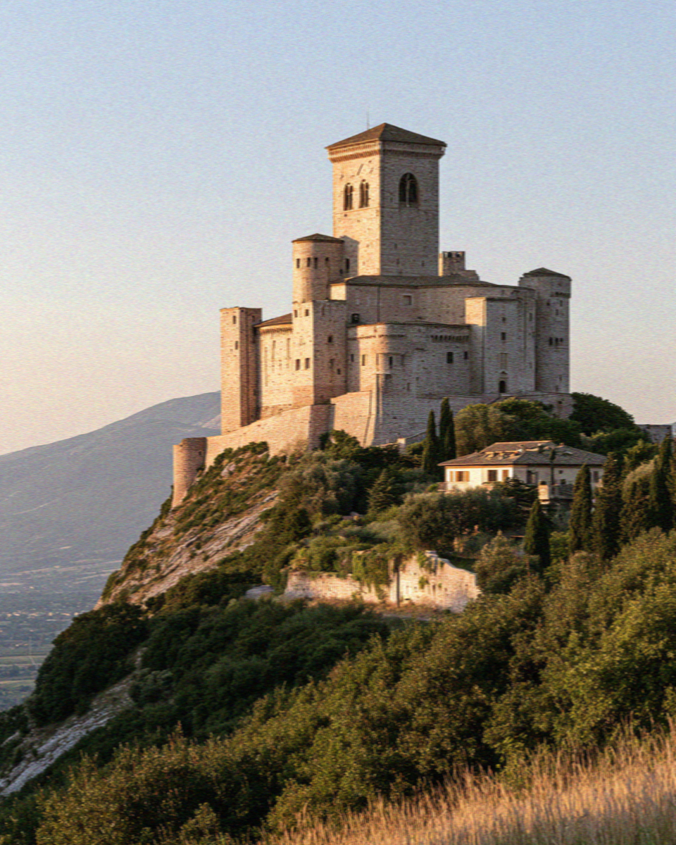 The Rocca Maggiore fortress above Assisi with the Umbrian valley below
