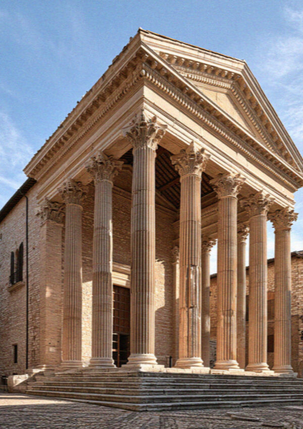 The Temple of Minerva in Assisi, six first-century Corinthian columns on the main square