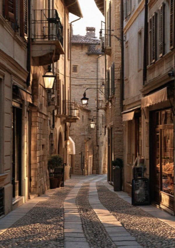 The old town street in Bergamo, Italy