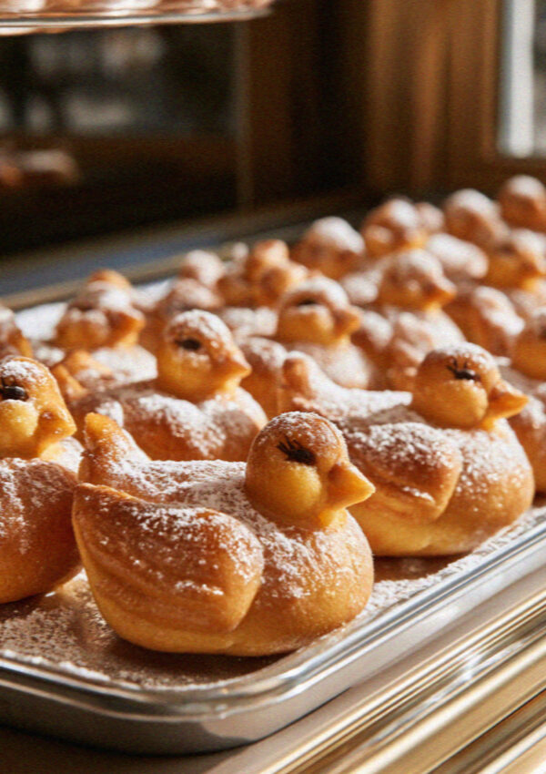 Yellow polenta e osei cakes dusted with sugar in Bergamo
