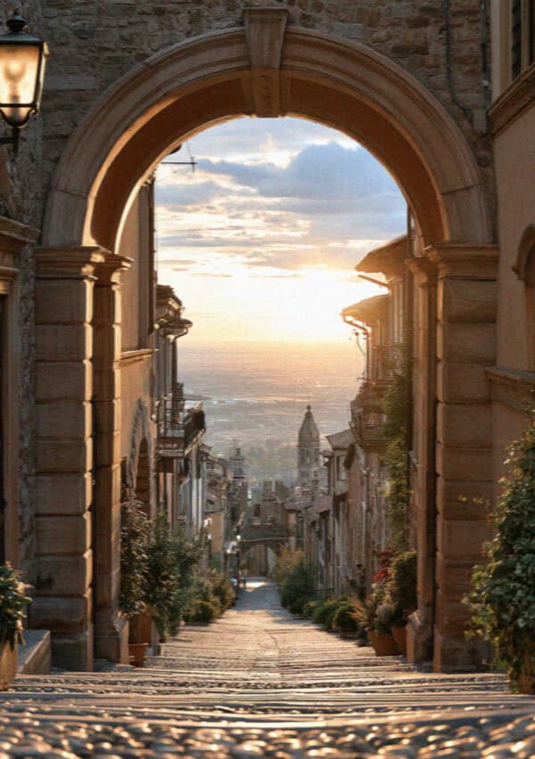 The porta san giacomo sunset in Bergamo, Italy