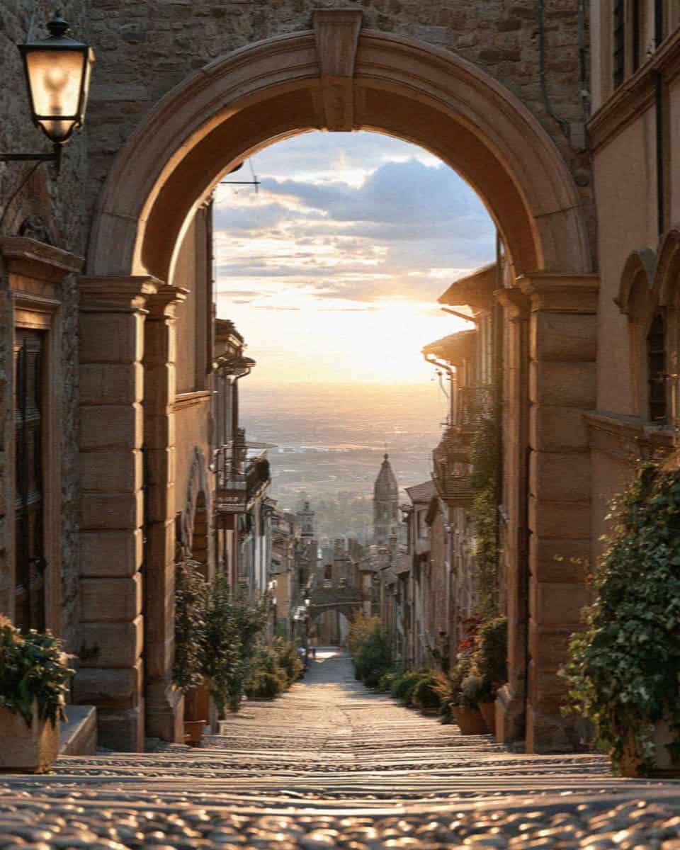 The porta san giacomo sunset in Bergamo, Italy