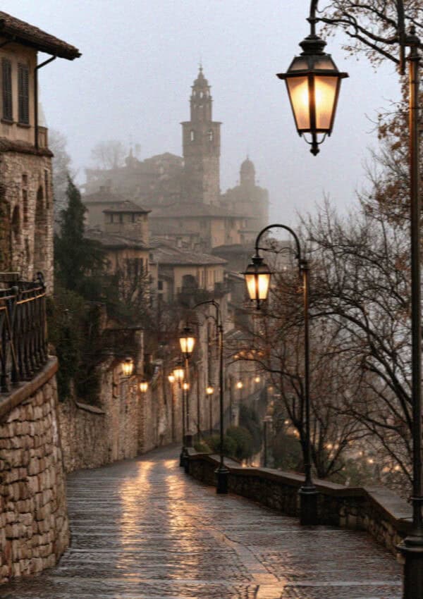 The winter mist in Bergamo, Italy