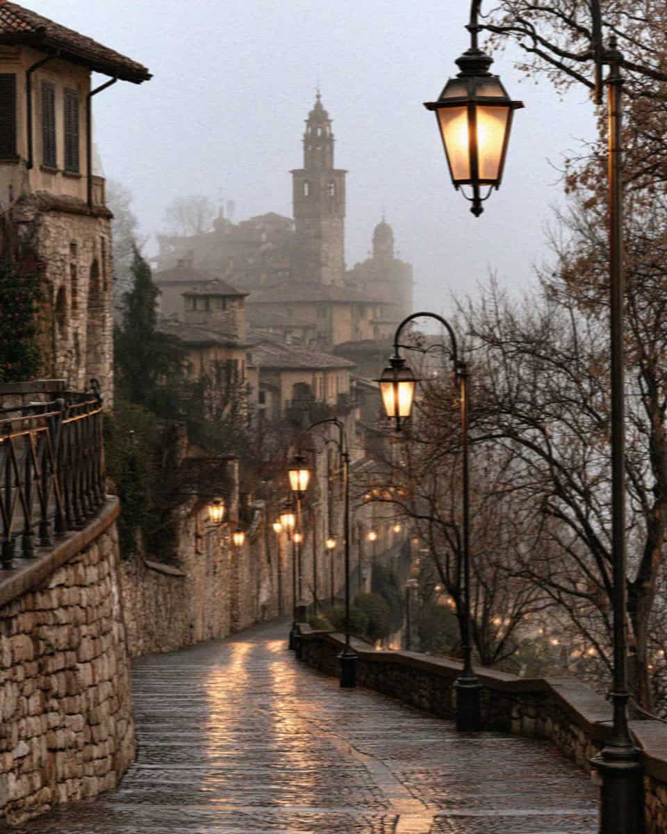 The winter mist in Bergamo, Italy