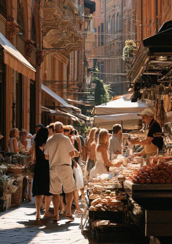The Quadrilatero market district of Bologna