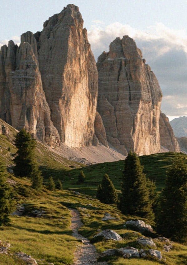 The five rock towers of the Cinque Torri near Cortina in the Dolomites