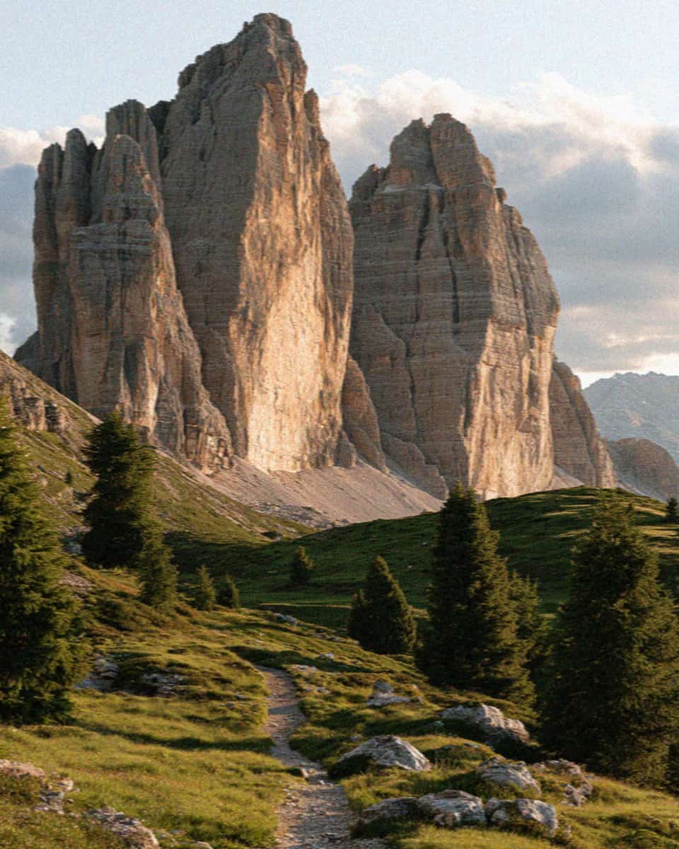The five rock towers of the Cinque Torri near Cortina in the Dolomites