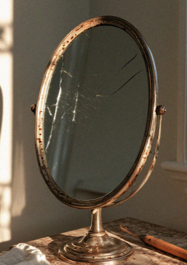 An antique dressing mirror in a maso in the Dolomites