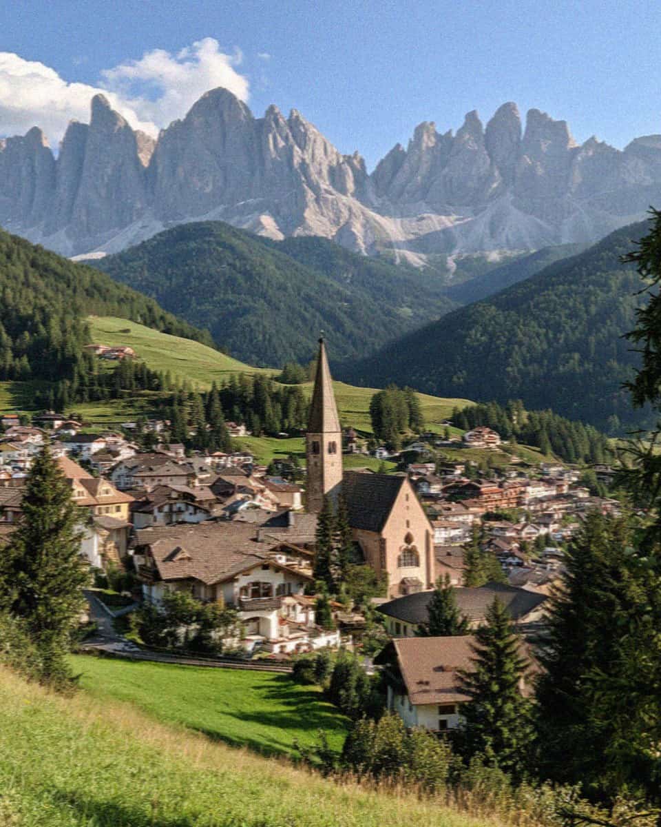 The village church of Santa Maddalena below the Odle peaks, Val di Funes