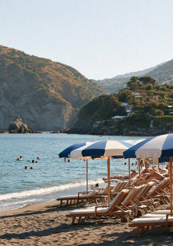 Beach Umbrellas Citara on the island of Ischia in the Bay of Naples
