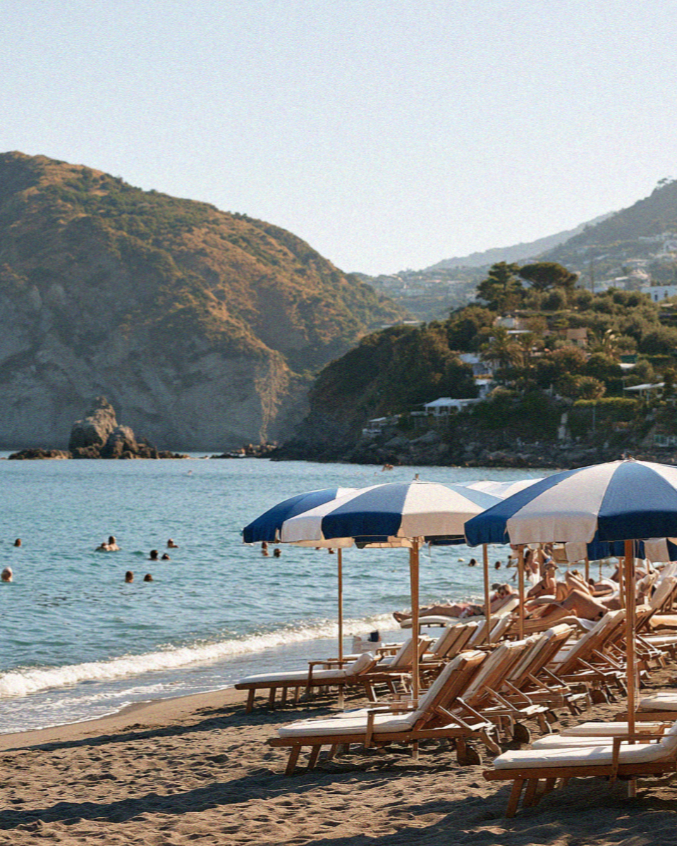 Beach Umbrellas Citara on the island of Ischia in the Bay of Naples