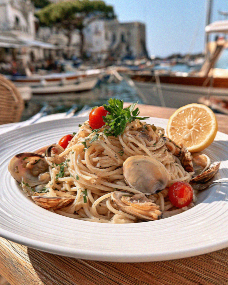 Seafood Spaghetti on the island of Ischia in the Bay of Naples