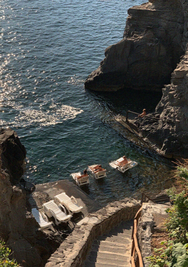 The thermal cove at Sorgeto on Ischia seen from the steps above