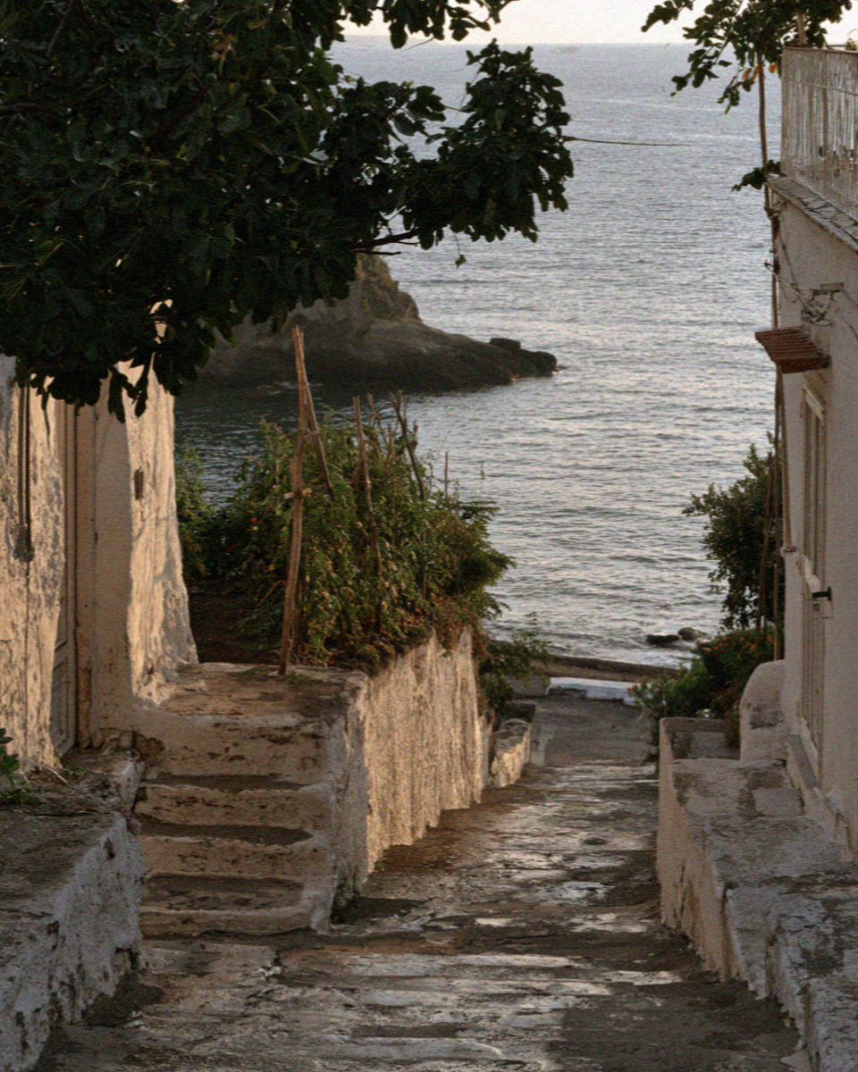 The stepped path down to the thermal cove at Sorgeto on Ischia