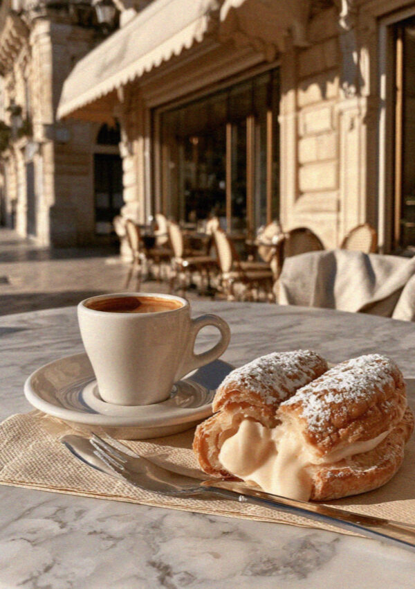 A rustico leccese broken open on a bar counter in Lecce