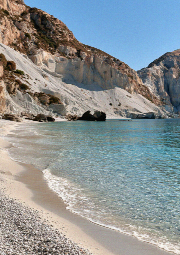 The pale pumice beach and turquoise water on Lipari in the Aeolian Islands
