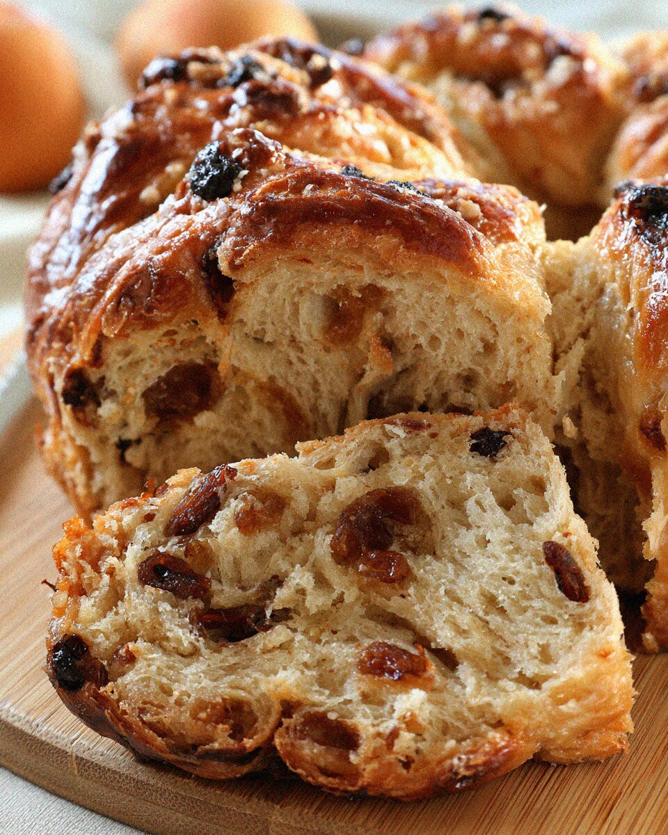 Sliced buccellato, Lucca's ring of sweet aniseed and raisin bread, on a board