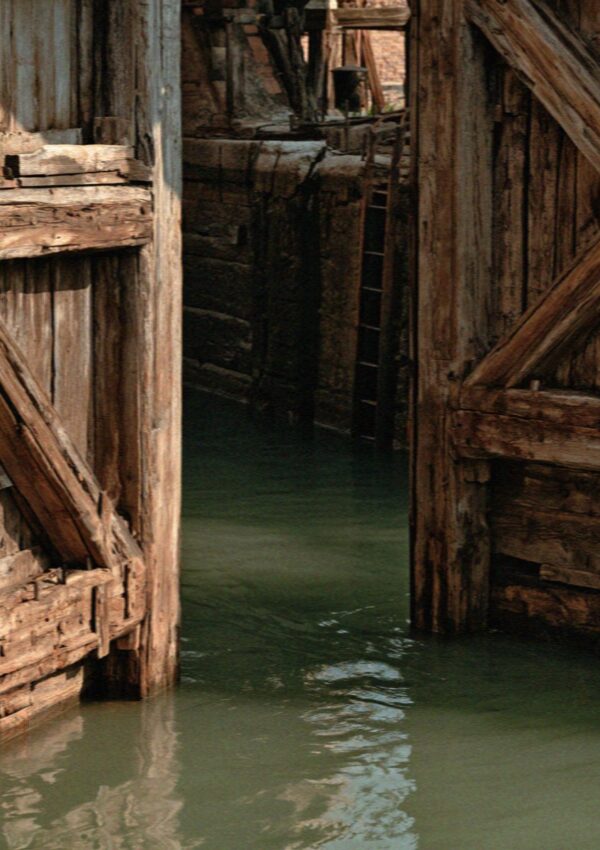 Old wooden lock gates on a Milan canal