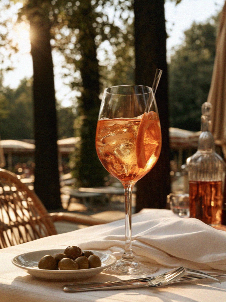 An aperitivo on the long table at a villa outside Milan at dusk