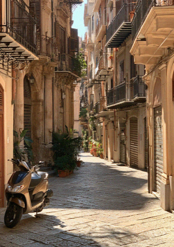 An empty street in the August heat in Palermo, Sicily